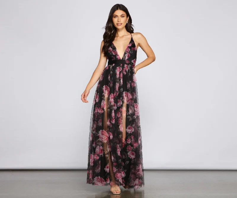 Little red dresses (LRDs) for womenAubrey Floral Stylish Mesh A-Line Dress
