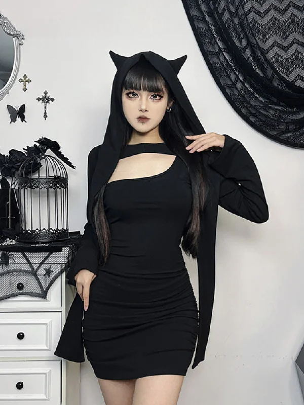 A-line dresses for womenWasteland Kitten Hollow Out Long Sleeve Folds Bodycon Dress