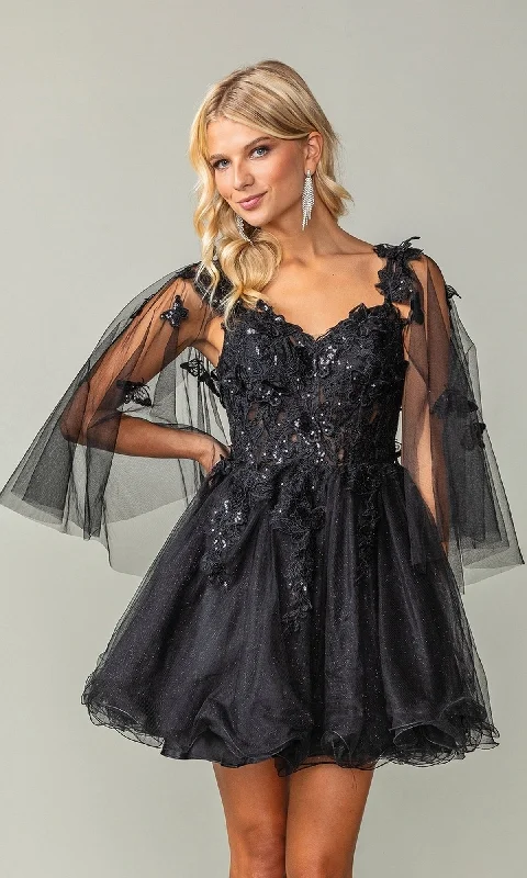Plus-size dresses for womenButterfly-Cape Short A-Line Homecoming Dress 3393