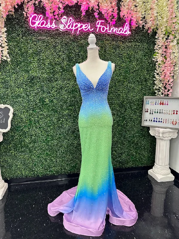 High-slit dresses for womenJohnathan Kayne 9213 Size 4 Custom Ombre Crystal Long Fitted Prom Dress Evening Gown