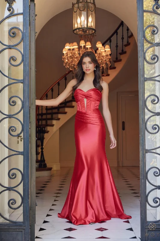 Backless dresses for womenNox Anabel T1500 Size 00 Red Long Formal Corset Dress Cut Out Strapless Prom Evening Gown Sweetheart