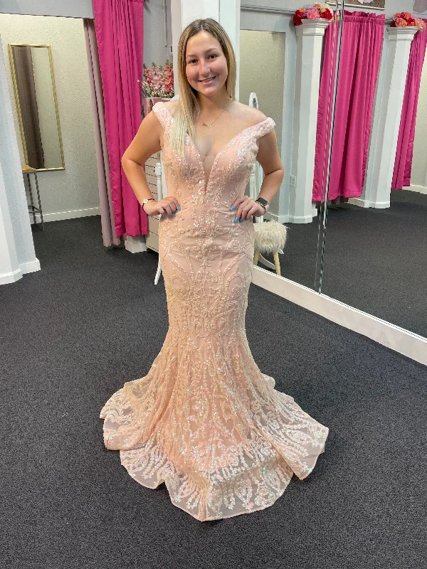 Bodycon dresses for womenJovani 63349 Size 10, 12 Long Sequin off the shoulder Prom Dress Pageant Mermaid Gown