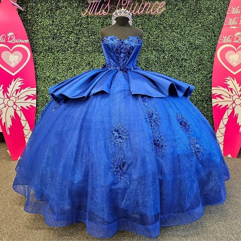 women's suit sets with beaded embellishmentsRomantic Blue Princess Quinceanera Dresses Strapless Tiered Applique Lace Beads Corset Vestido De 15 Anos Ball Gown Customized