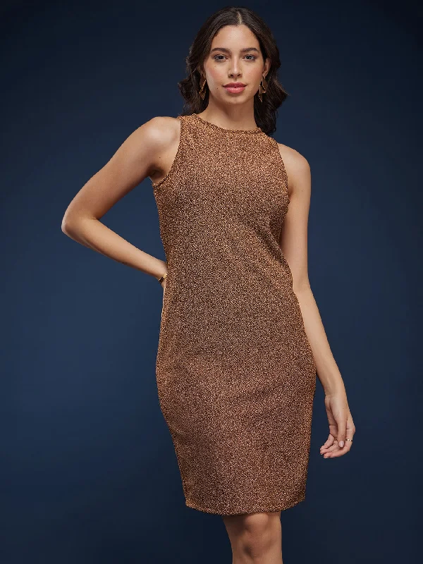 Long-sleeved dresses for womenHalter Neck Bodycon Dress - Golden