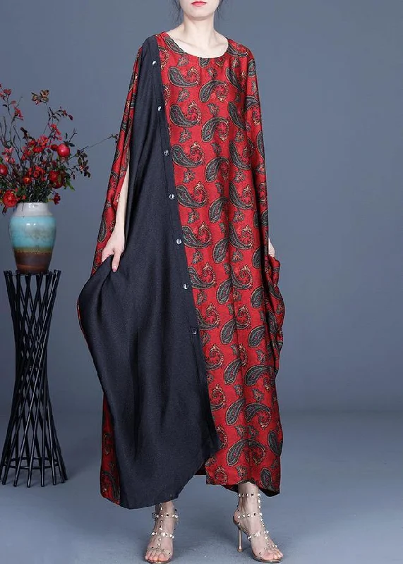 Floral dresses for womenUnique Red Print Patchwork Long Dresses Summer Spring