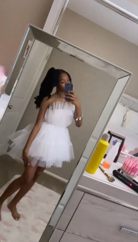 Women's casual dressesLovely White A-line Tulle Homecoming Dress,18th Birthday Outfit Y5425