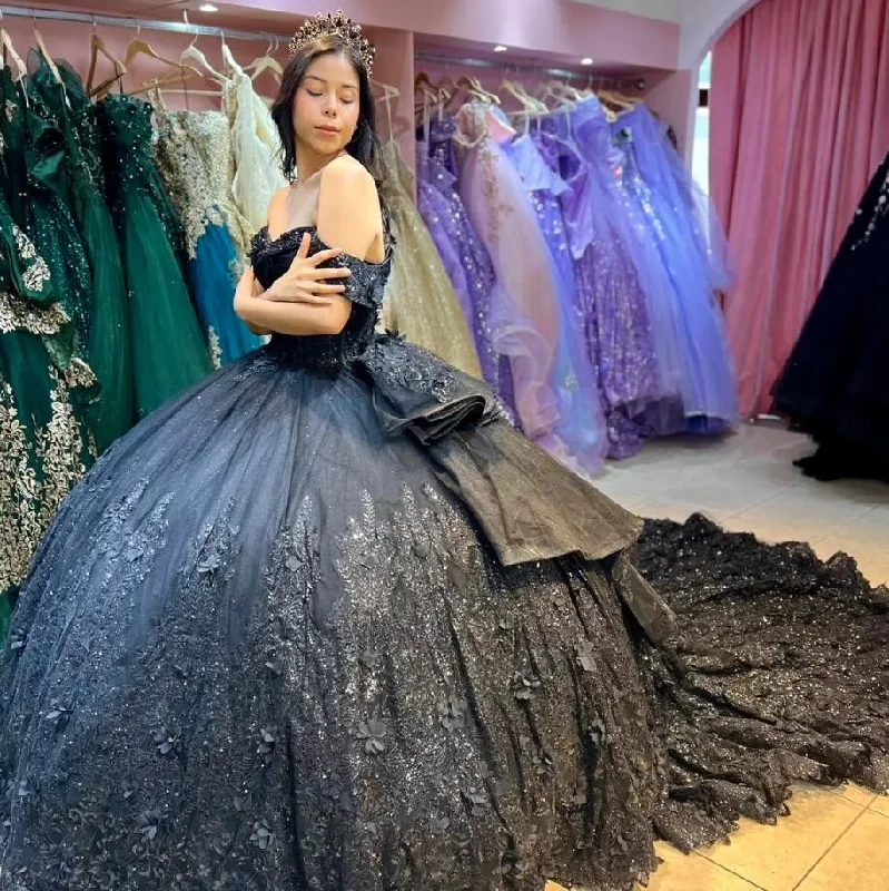 women's suit sets for office wearBlack Luxury Princess Quinceanera Dresses off Shoulder 3D Floral Applique Embroidery Corset