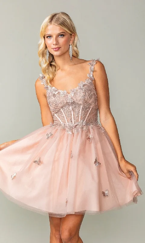 Solid color dresses for womenRose Gold Short Butterfly Homecoming Dress 3367