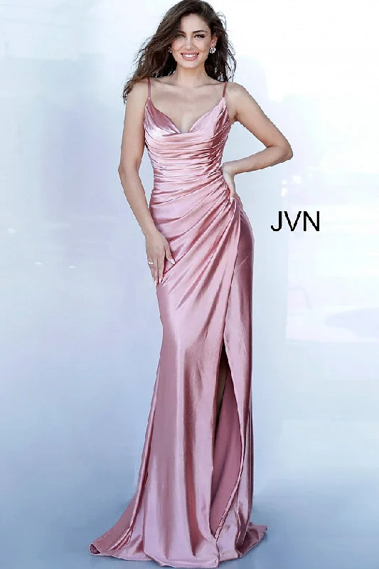 Strapless dresses for womenJovani 03104 Ruched Satin Prom Dress Evening Gown Cowl Neck Gown
