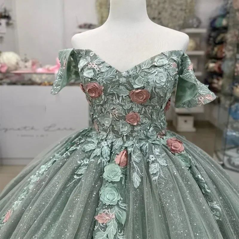 professional women's suit combinationsFloral Mint Green Robe De Quinceanera Pretty Flowers Appliques Sweetheart Off The Shoulder Tull Corset Ball Gown Customized
