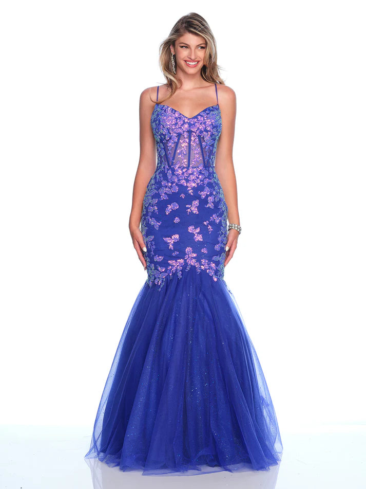 Batwing sleeve dresses for womenDave & Johnny 12134 Size 6 Royal Sheer Sequin Corset Mermaid Prom Dress Shimmer Tulle Pageant Gown