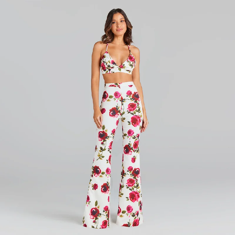 women's suit sets with high-slit skirtsV Neck Long Sleeve Floral Set KLYF1005