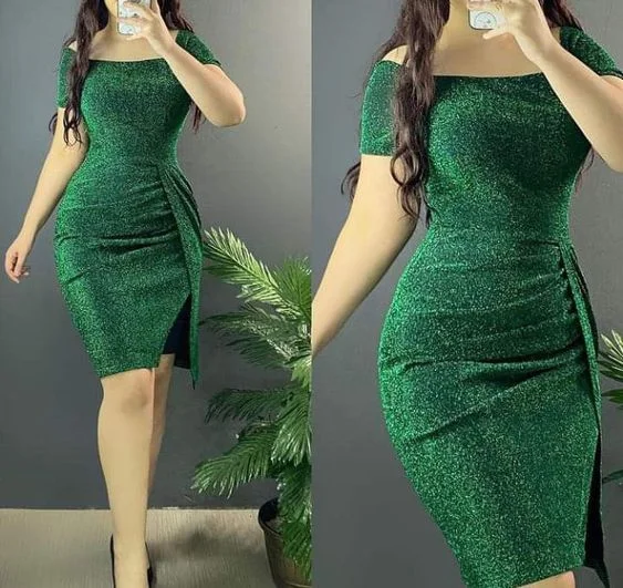 Lantern sleeve dresses for womenGreen Short Sleeves Bodycon Dress,Sexy Homecoming Dress Y6051