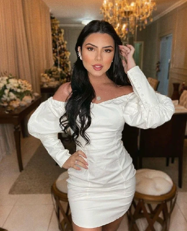 Cocktail dresses for womenChic White Long Sleeves Homecoming Dress,White Cocktail Dress  Y5335