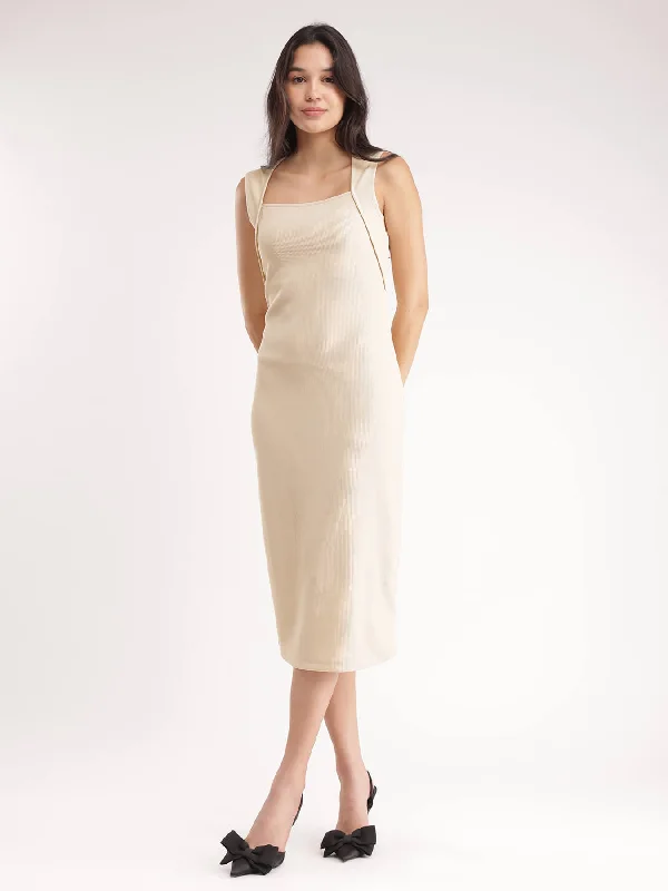 Synthetic dresses for budget-friendly optionsBodycon Knitted Dress - Beige