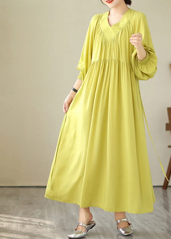 Bodycon dresses for womenBoutique Yellow V Neck Green Long Dress Puff Sleeve
