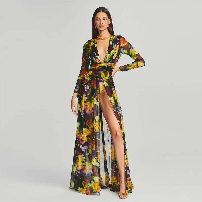 women's suit sets for smart casualV Neck Long Sleeve Slit Bodycon Set KLYF830