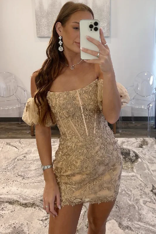 A-line dresses for womenSheath Lace Strapless Homecoming Dress with Appliques  Y2998