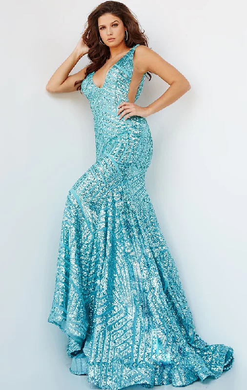 Tall women's dressesJovani 59762 Sequin Embellished Mermaid prom dress Pageant Gown plunging neckline