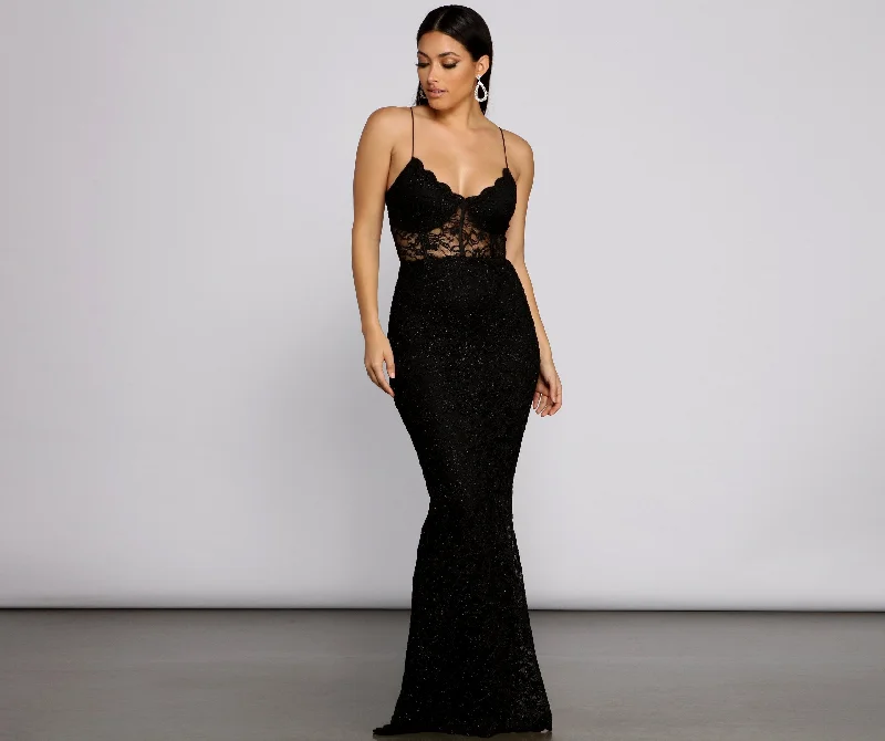 Floral dresses for womenSabrina Glitter Stylish Lace Mermaid Dress
