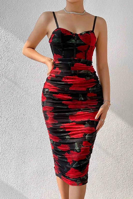 Ruched dresses for womenFloral Printed Rushed Bodycon Cami Dress