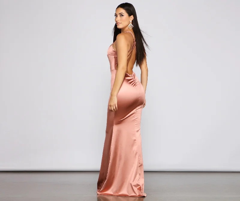 Halter dresses for womenCandace Satin Stylish Ruched Mermaid Dress