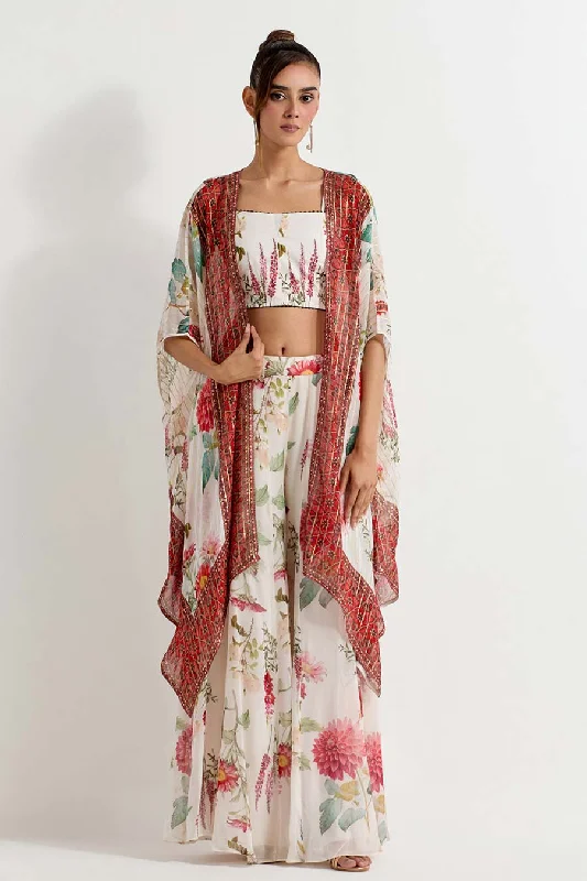 women's suit sets with silk liningsDaisy Printed Sharara Co-Ord Set With Cape