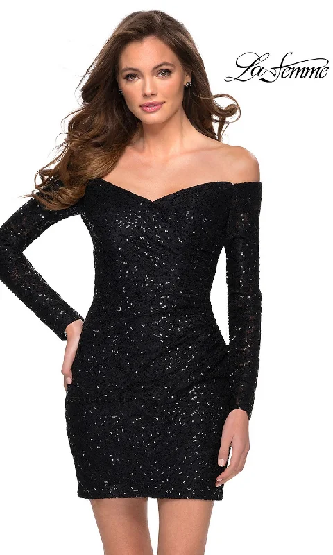 Elegant women's dressesLa Femme Long Sleeve Black Homecoming Dress 29339