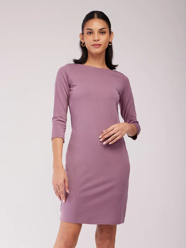 Floral dresses for womenBoat Neck Bodycon Dress - Mauve