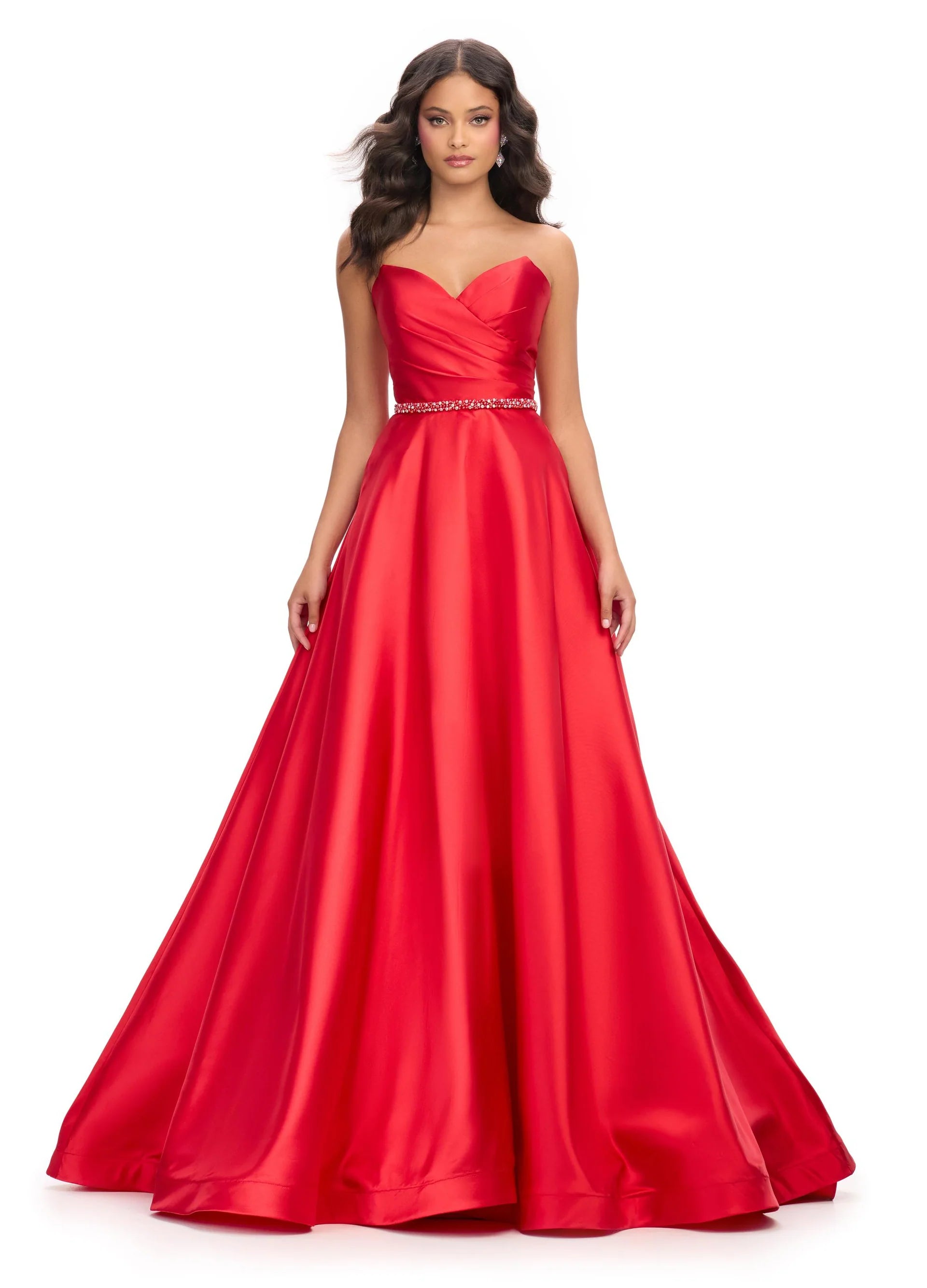 Floral dresses for womenAshley Lauren 11773 Size 10 Red Strapless Ballgown Pageant Dress V Neck Formal Evening Gown Prom