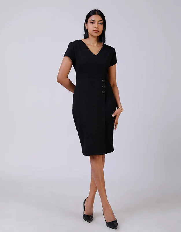 Petite dresses for womenV-Neck Bodycon Dress with Side Buttons