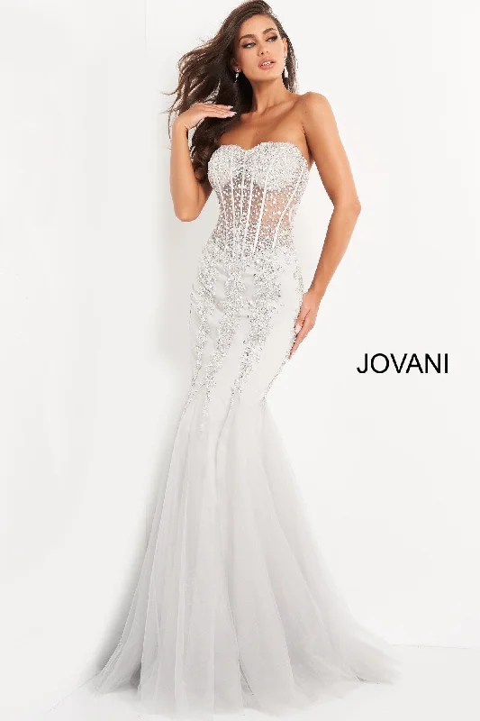 Designer dresses for high-end fashionJovani 5908 Sheer Corset Mermaid Prom Dress Pageant Sexy Embellished Formal Gown