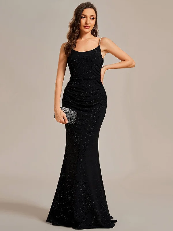 Mini dresses for womenGlitter Spaghetti Strap U-Veck Open Back Bodycon Stretchy Evening Dress