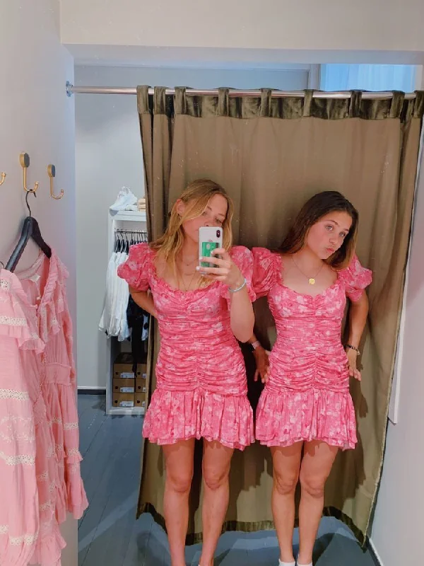 Workout dresses for active lifestylesVintage Pink Floral Homecoming Dress,Pink Beach Dress Y4071
