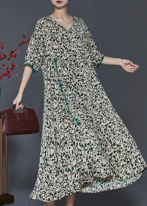 Striped dresses for womenUnique Green Cinched Print Chiffon Long Dresses Summer