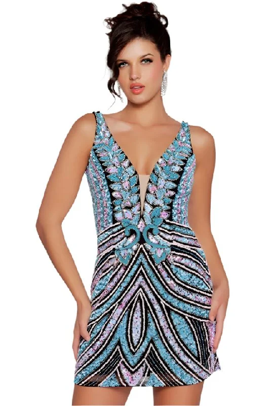 Winter dresses for cold weatherJovani 25925 Size 16 Black Short Beaded Cocktail Dress V Neck Fitted Prom Homecoming Gown