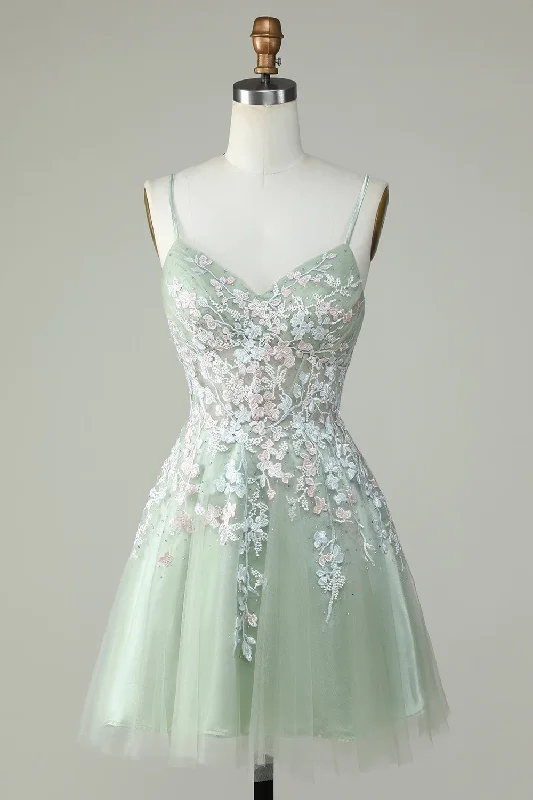 Polka dot dresses for womenDusty Sage Spaghetti Straps Homecoming Dress With Criss Cross Back Y2925