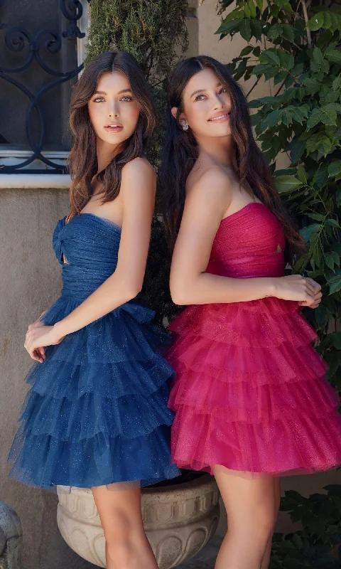 Silk dresses for womenStrapless Short Ruffled Homecoming Dress A827