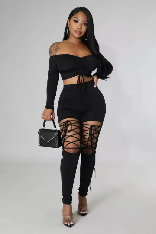 women's suit sets with cinched waistsWomen two piece set lace up
