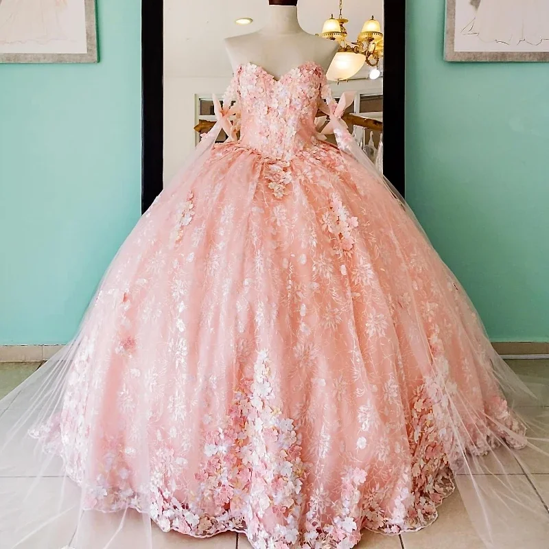 women's suit sets with exposed buttonsPink Shiny Off The Shoulder Quinceanera Dress Ball Gown Lace Applique Beaded With Cape Corset Sweet 16 Vestido De 15 Anos