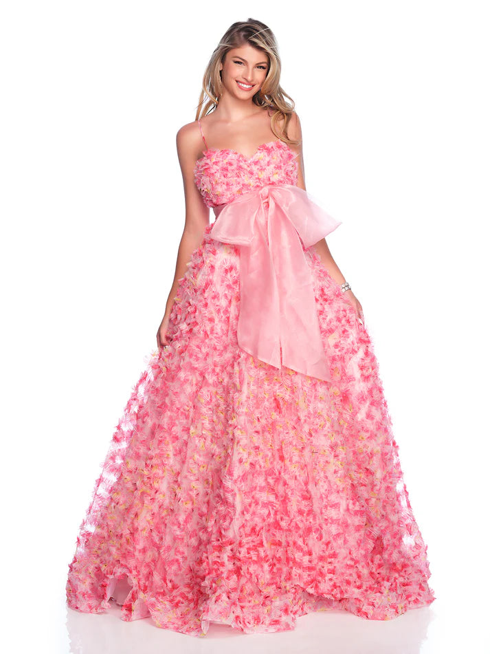 Bell sleeve dresses for womenDave & Johnny 12136 Size 2 Pink Print Pleated Ruffle Prom Dress Bow Floral Print A Line Ballgown Formal