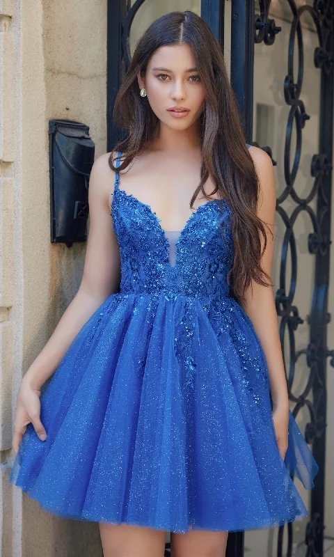 Transitional dresses for in-between seasonsGlitter Tulle Homecoming Dress: Nox Anabel E902