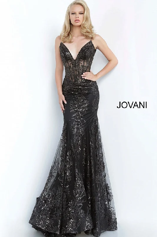 Midi dresses for womenJovani 3675 Prom Dress Sheer Corset Shimmer Mermaid Pageant Gown