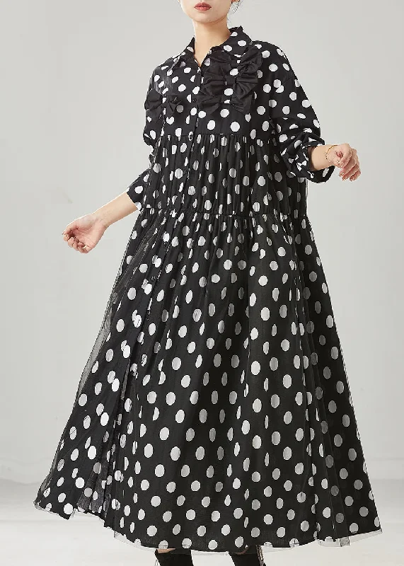Shift dresses for womenWomen Black Dot Print Bow Tullle Long Dresses Spring