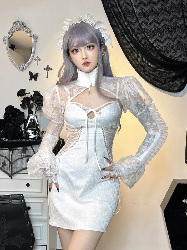 Layering dresses for versatile stylingLace Gothic Retro Mesh Flare Sleeve Witchy Bodycon Goth Cocktail Vintage Dress