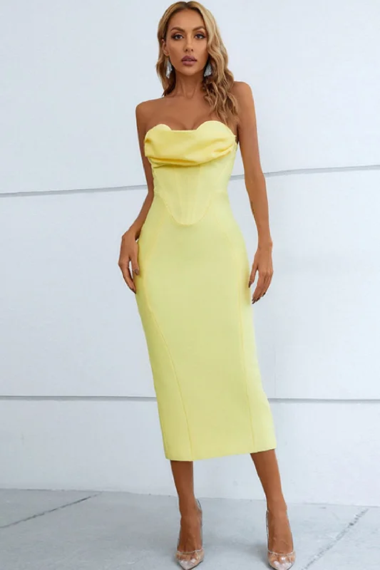 Godet dresses for womenSeam Detail Strapless Sweetheart Neck Bodycon Dress