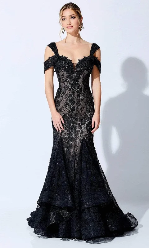 Halter dresses for womenIvonne D by Mon Cheri 221D43 - Cold Shoulder Embellished Prom Dress
