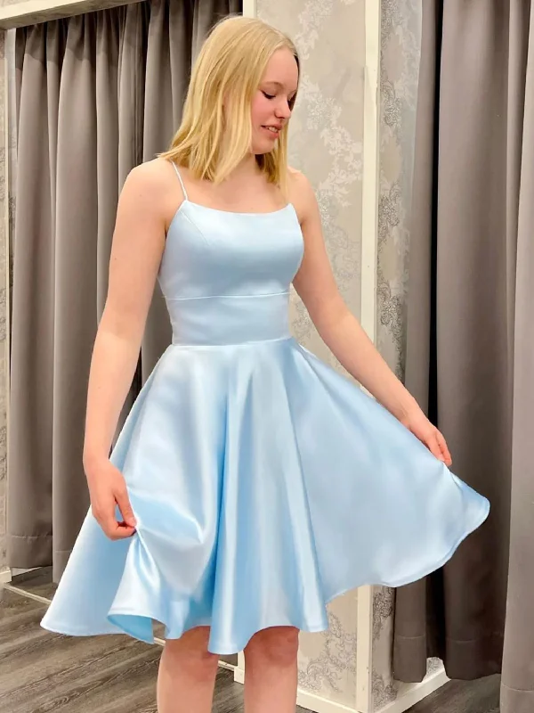Elegant women's dressesBlue Satin Blue Homecoming Dress,8th Graduation Dress Y3074