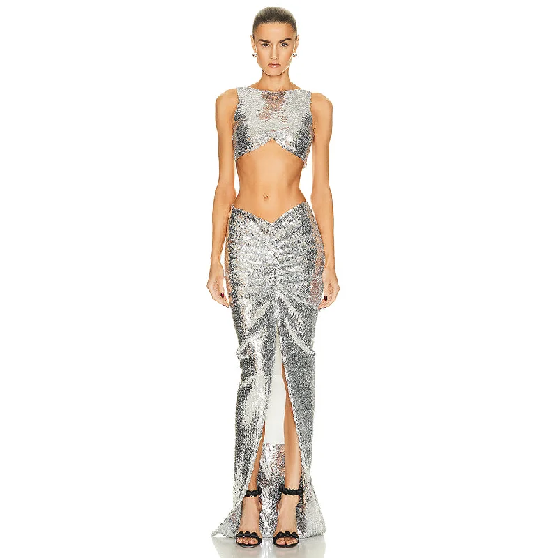 women's suit sets for tall sizesRound Neck Sleeveless Sequins Bodycon Set KLYF823
