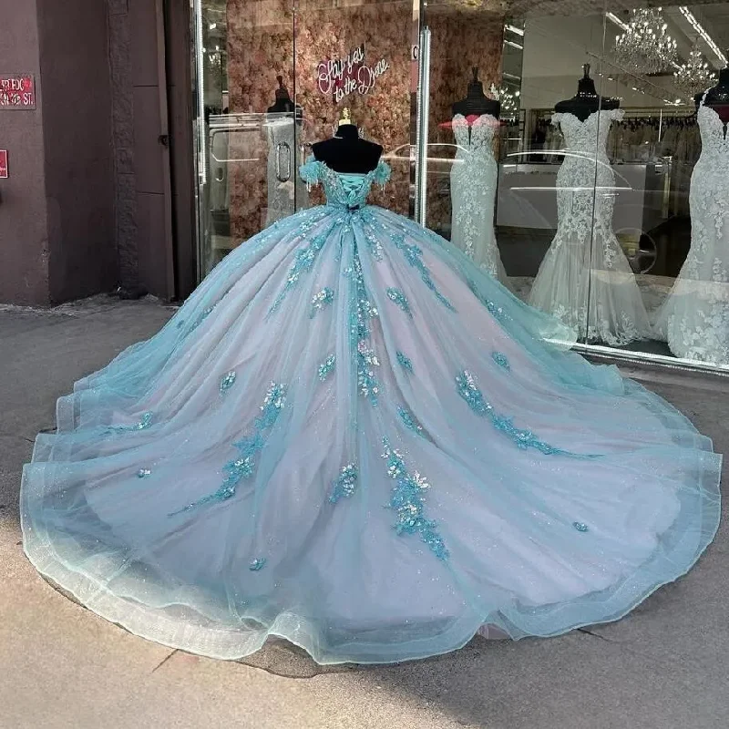 women's suit sets for petite sizesBaby Blue Pink Princess Quinceanera Dresses 2025 Off Shoulder Floral Applique Corset Lace-up vestidos de 15 años quinceañeras
